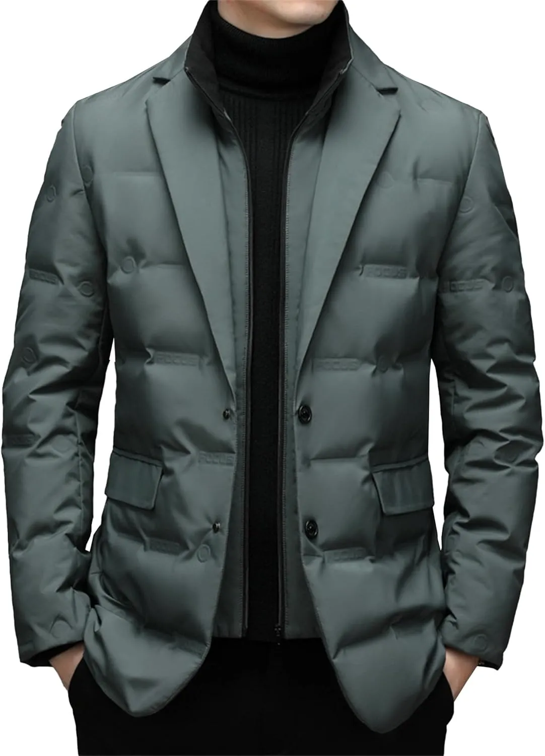 Men Scarf Collar Casual Suit Down Sports Button Business Blazer Puffer Jackets Lightweight Windproof Duck Down Coats