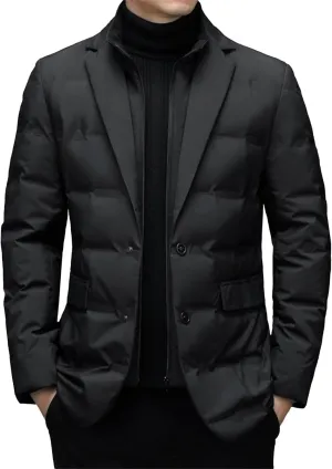 Men Scarf Collar Casual Suit Down Sports Button Business Blazer Puffer Jackets Lightweight Windproof Duck Down Coats