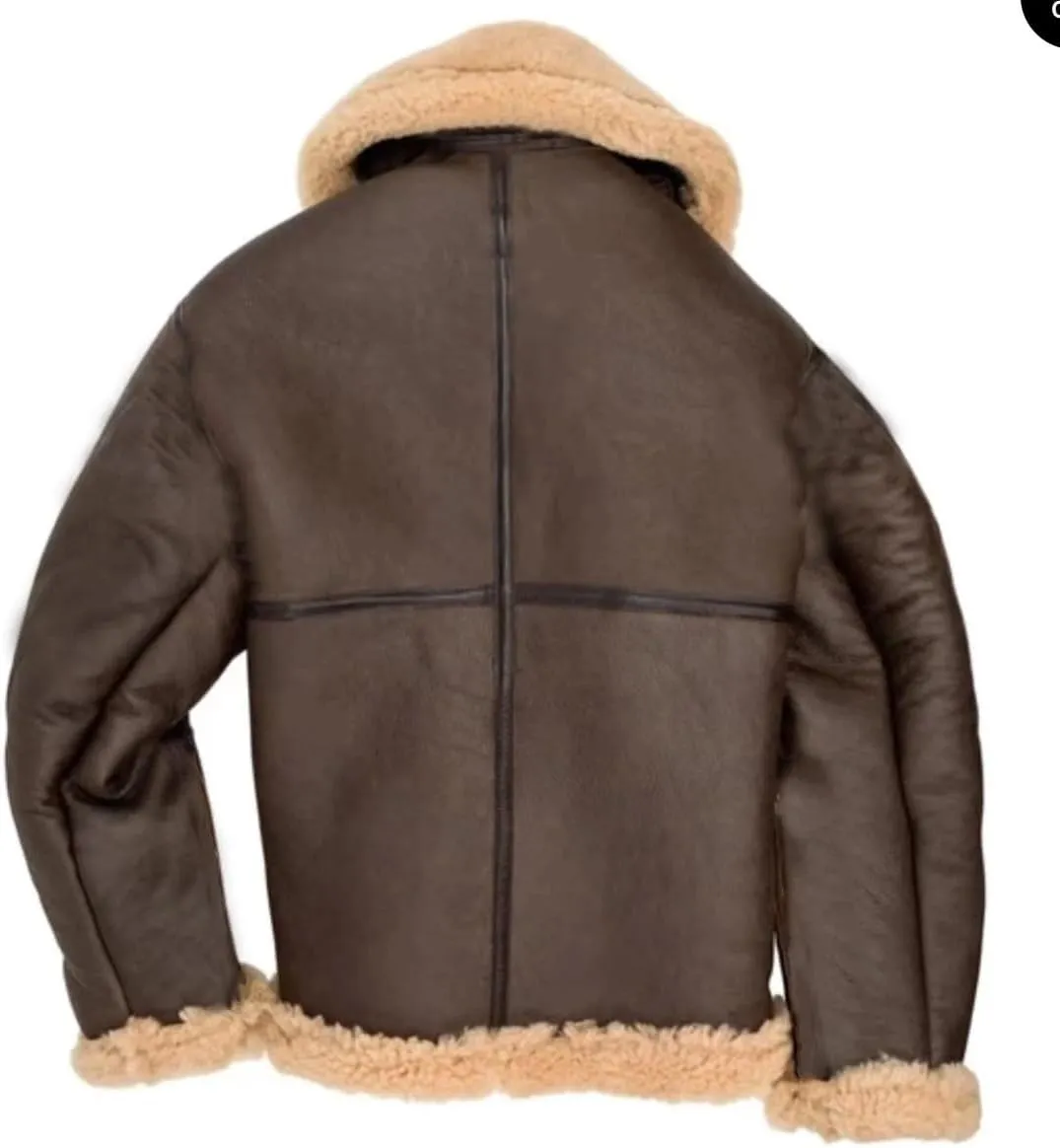 Men Sherpa Lined Bomber Jacket Aviator Fur Leather Jacket Shearling Bomber Jackets Winter Warm Coats for Men