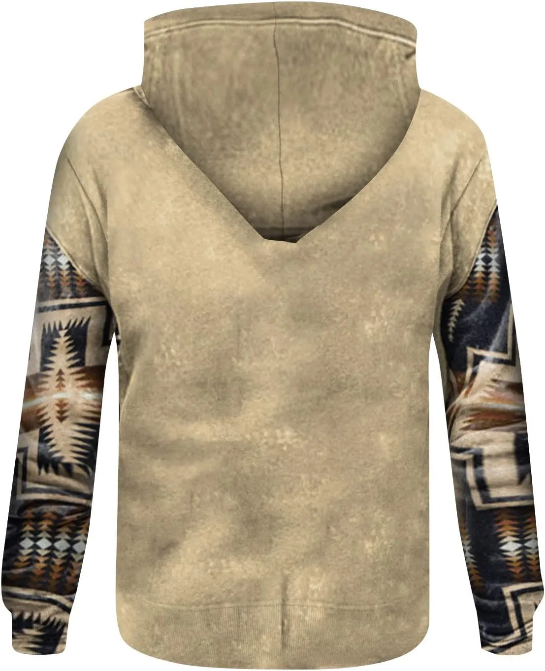 Mens Aztec Hoodie Western Hooded Sweatshirt Casual Vintage Long Sleeve Drawstring Cowboy Pullover with Pocket