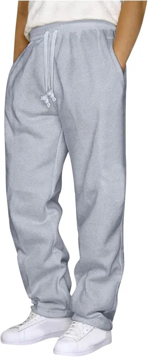 Men's Baggy Sweatpants Summer Open Bottom Straight Leg Sweatpants for Men Lightweight Sweat Pants Lounge Pants with Pockets