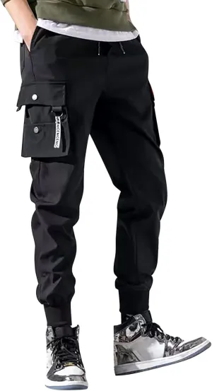 Mens Cargo Pants Casual Joggers Athletic Pants Cotton Loose Straight Sweatpants Fashion Punk Joggers Sports Pants