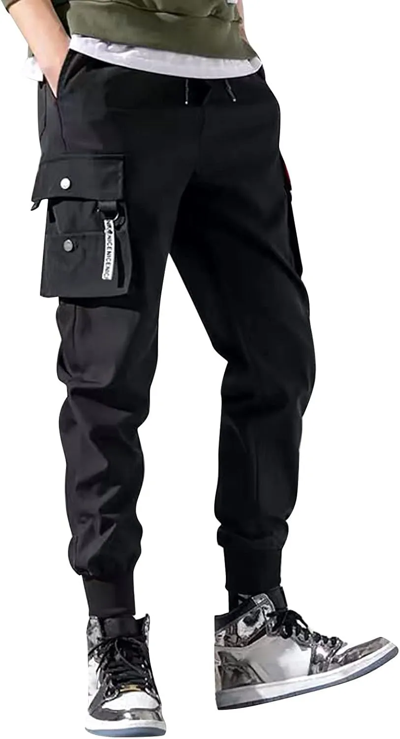 Mens Cargo Pants Casual Joggers Athletic Pants Cotton Loose Straight Sweatpants Fashion Punk Joggers Sports Pants
