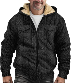 Mens Coats Winter Hoodies Pockets Long Sleeve Casual Graphic Zip Up Vintage Padded Jacket