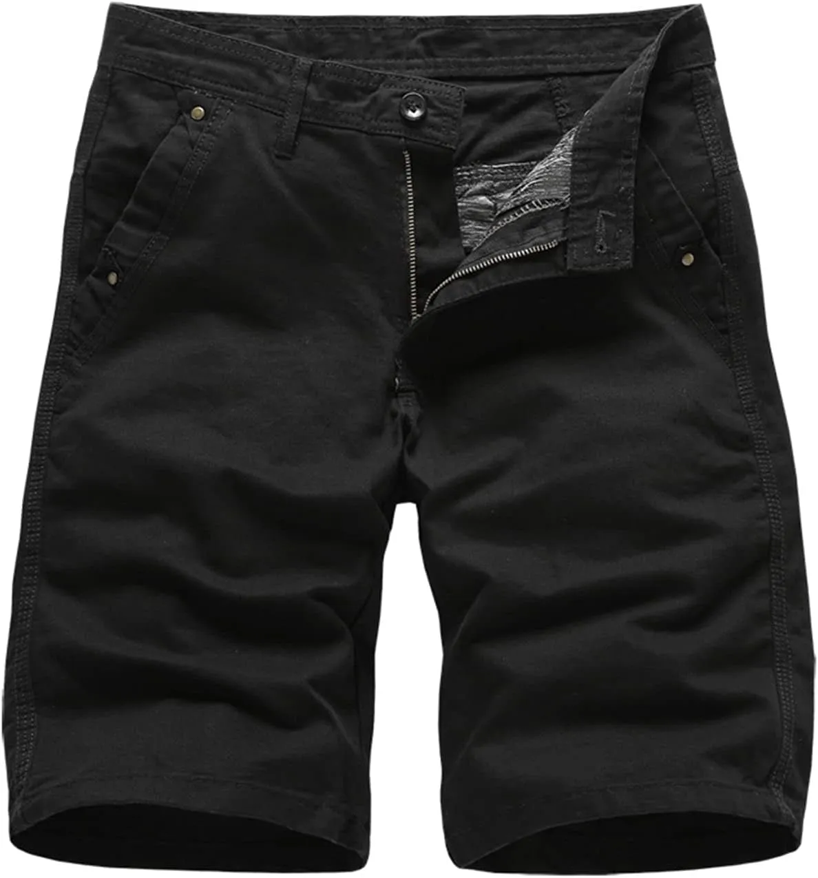 Men's Cotton Cargo Shorts Relaxed Fit Ripstop Cargo Work Short Casual Lightweight Twill Stretch Shorts Mid-Pants (Black,38)