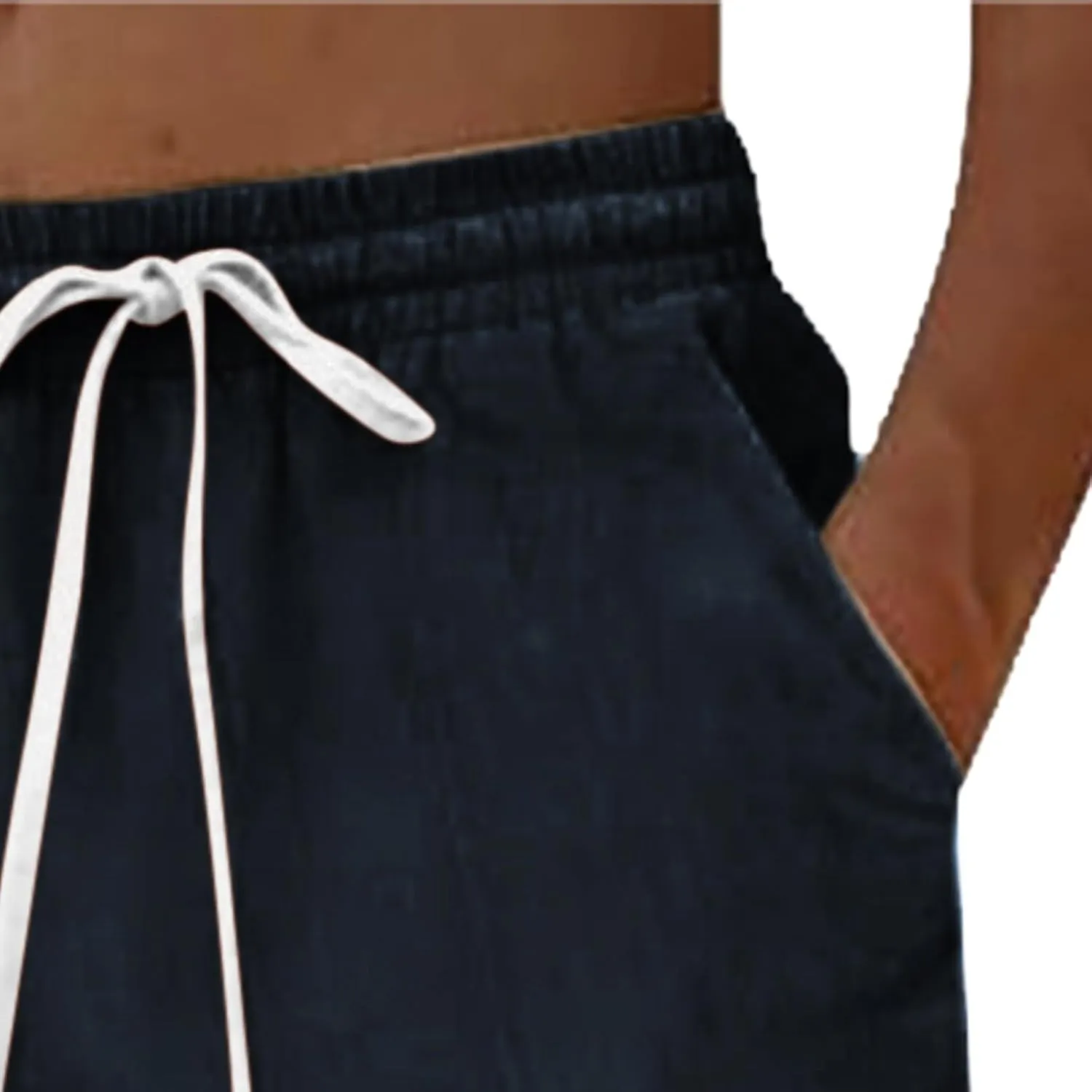 Mens Cotton Linen Classic Pants Casual Classic Elastic Waist Beach Yoga Pants Summer Lightweight Trouser with Pockets