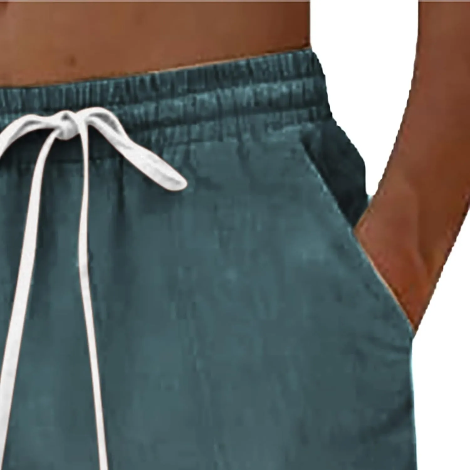Mens Cotton Linen Classic Pants Casual Classic Elastic Waist Beach Yoga Pants Summer Lightweight Trouser with Pockets