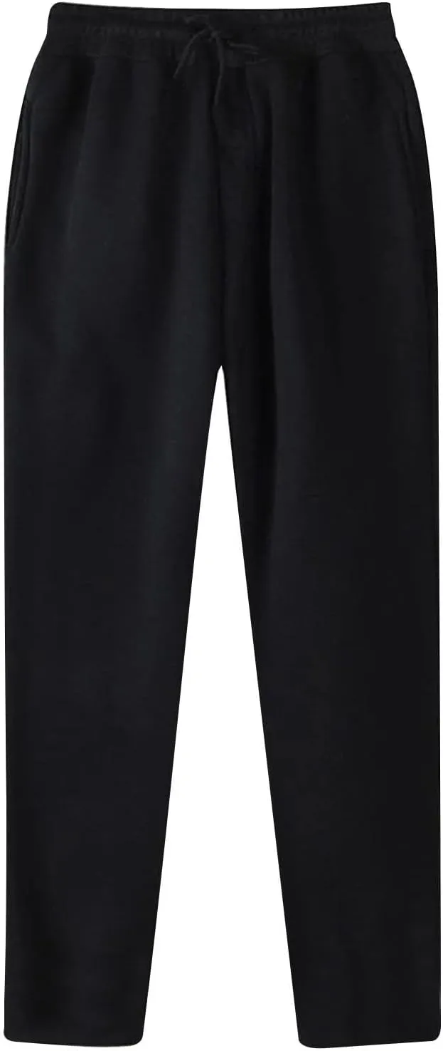 Men's Cotton Sweatpants with Pockets Summer Lightweight Drawstring Yoga Pajama Lounge Athletic Running Knit Pants Open Bottom