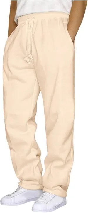 Men's Cotton Sweatpants with Pockets Summer Lightweight Drawstring Yoga Pajama Lounge Athletic Running Knit Pants Open Bottom