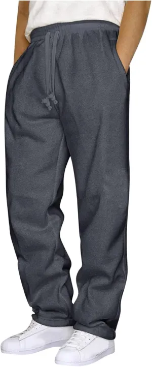 Men's Cotton Sweatpants with Pockets Summer Lightweight Drawstring Yoga Pajama Lounge Athletic Running Knit Pants Open Bottom