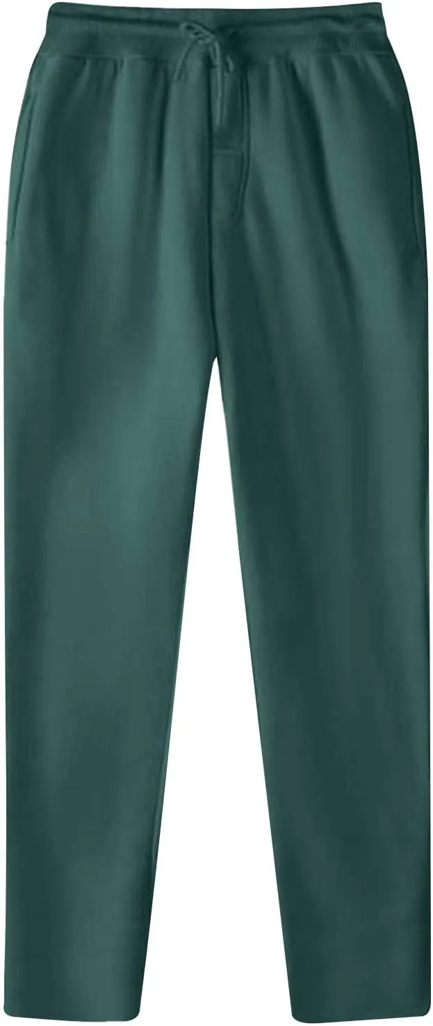 Men's Cotton Sweatpants with Pockets Summer Lightweight Drawstring Yoga Pajama Lounge Athletic Running Knit Pants Open Bottom
