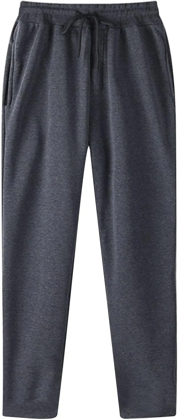 Men's Cotton Sweatpants with Pockets Summer Lightweight Drawstring Yoga Pajama Lounge Athletic Running Knit Pants Open Bottom