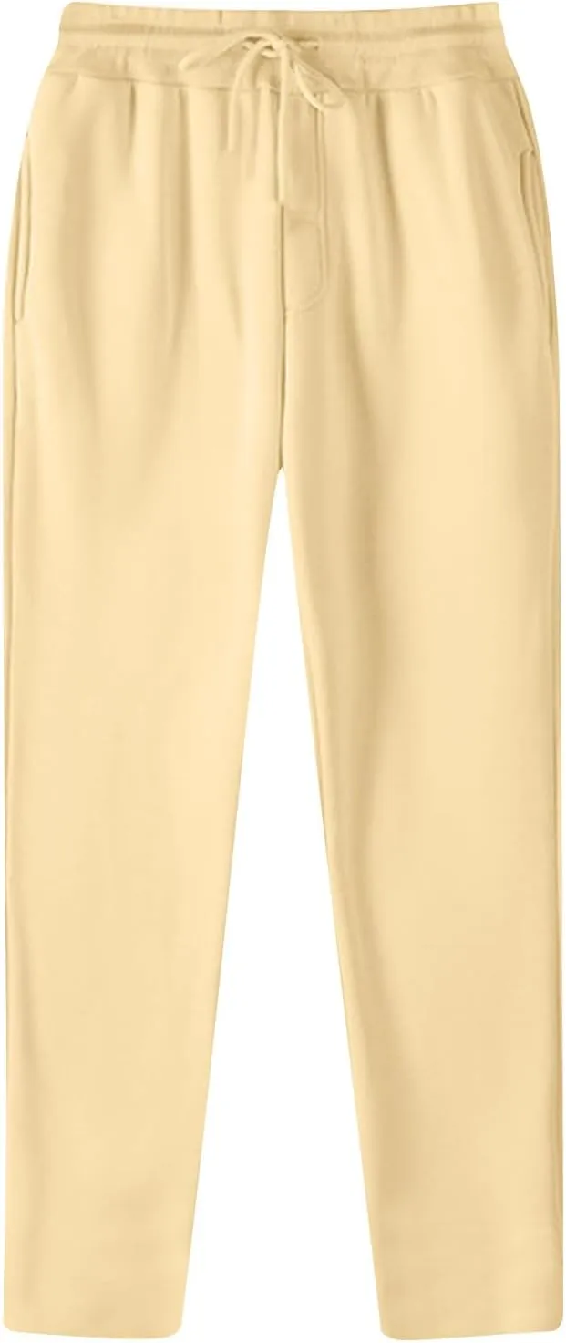 Men's Cotton Sweatpants with Pockets Summer Lightweight Drawstring Yoga Pajama Lounge Athletic Running Knit Pants Open Bottom