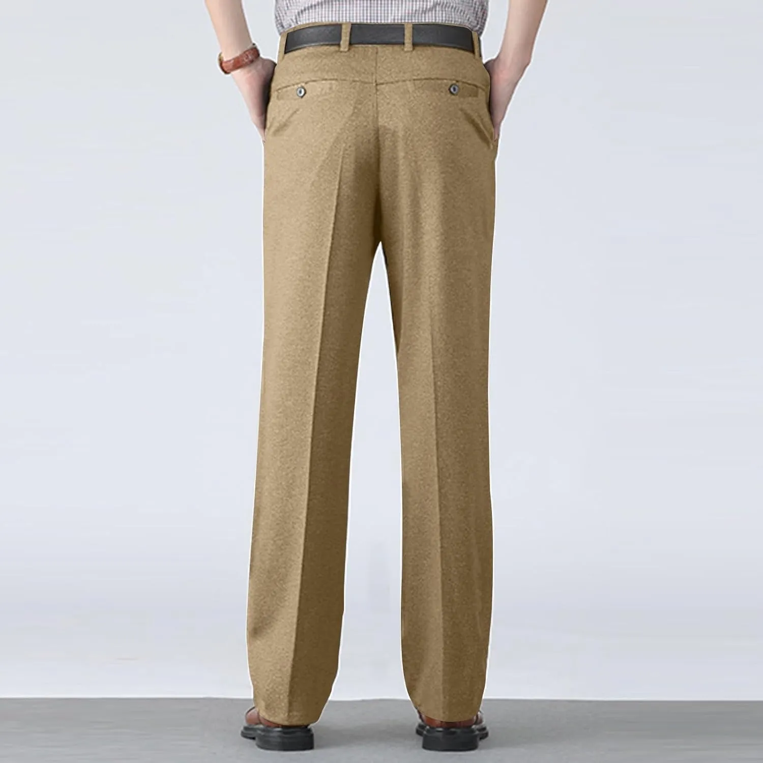 Mens Dress Pants Pleated Relaxed Fit Stretch Dress Pants Elastic Waist Casual Chino Pants (Available Big & Tall)