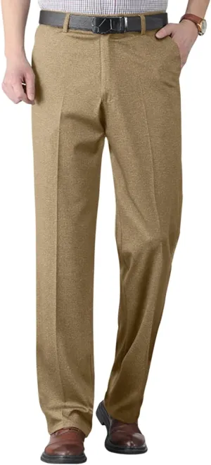 Mens Dress Pants Pleated Relaxed Fit Stretch Dress Pants Elastic Waist Casual Chino Pants (Available Big & Tall)