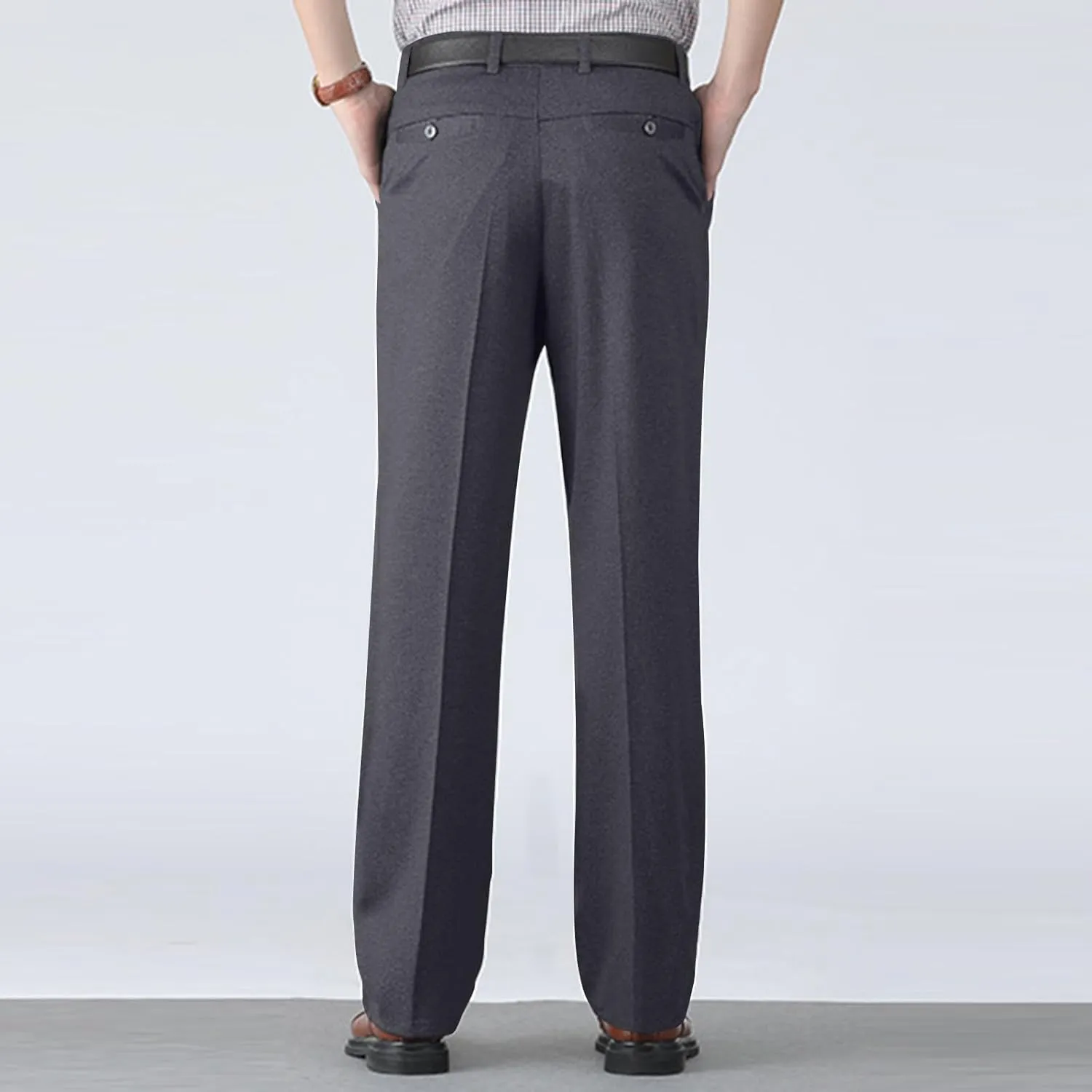 Mens Dress Pants Pleated Relaxed Fit Stretch Dress Pants Elastic Waist Casual Chino Pants (Available Big & Tall)