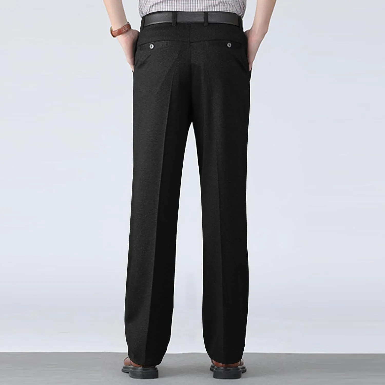 Mens Dress Pants Pleated Slim Fit Stretch Dress Pants Elastic Waist Relaxed Fit Chino Pants (Available Big & Tall)