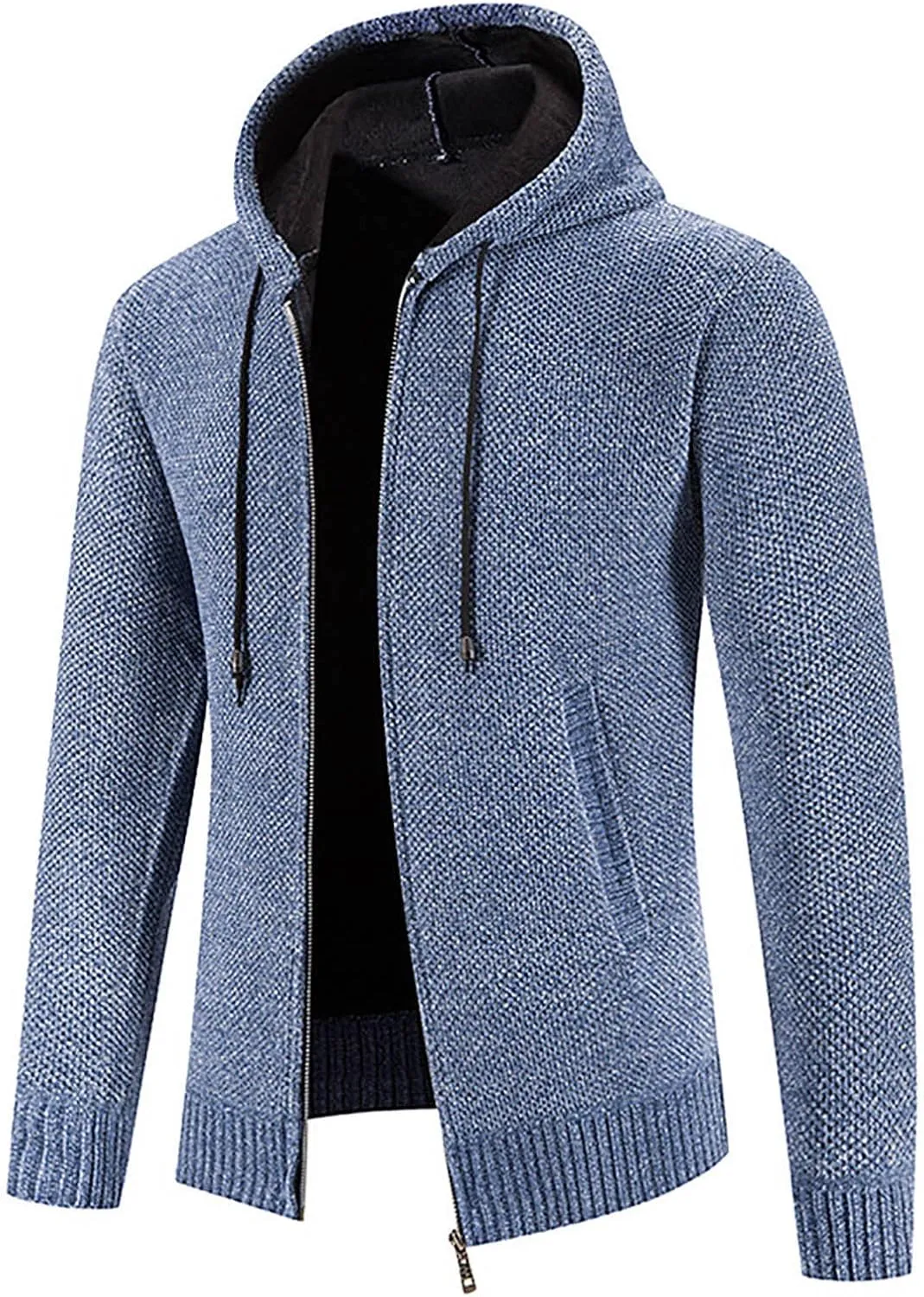 Men's Fashion Autumn Winter Sweater Jackets Casual Hooded Fleece Jacket Coats Long Sleeve Slim Fit Thermal Outerwear