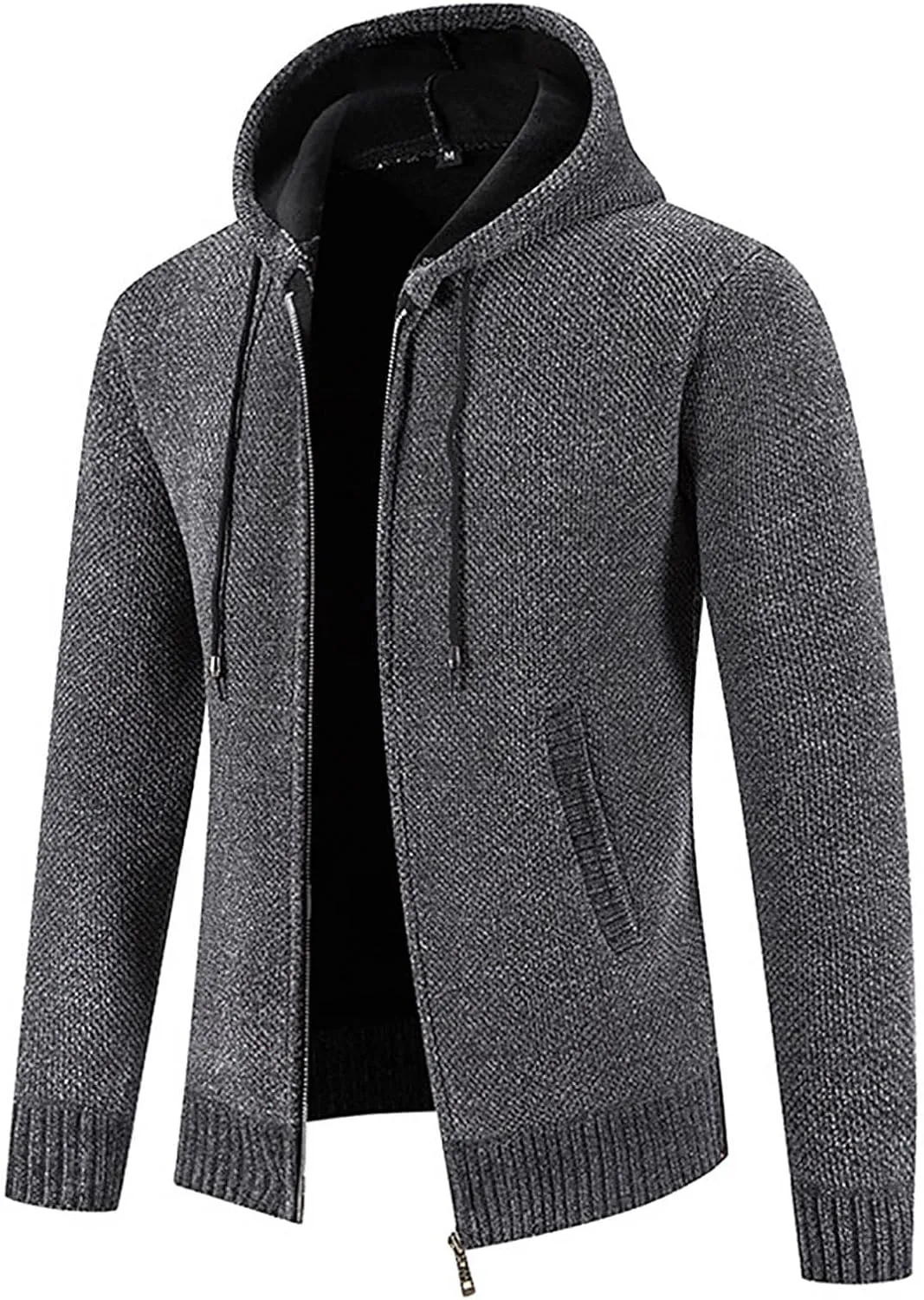 Men's Fashion Autumn Winter Sweater Jackets Casual Hooded Fleece Jacket Coats Long Sleeve Slim Fit Thermal Outerwear