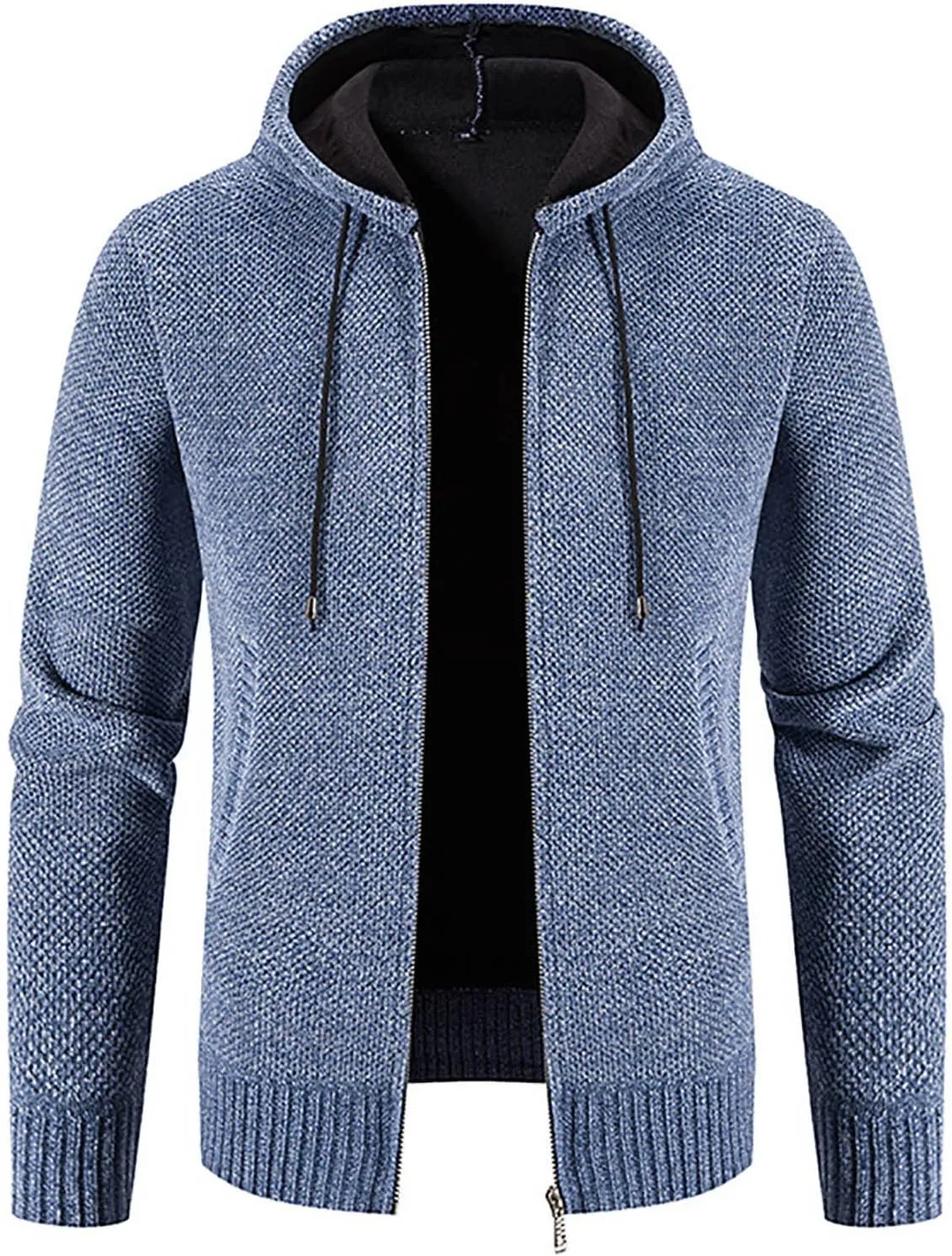Men's Fashion Autumn Winter Sweater Jackets Casual Hooded Fleece Jacket Coats Long Sleeve Slim Fit Thermal Outerwear