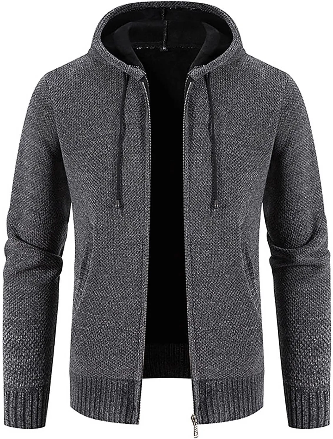 Men's Fashion Autumn Winter Sweater Jackets Casual Hooded Fleece Jacket Coats Long Sleeve Slim Fit Thermal Outerwear