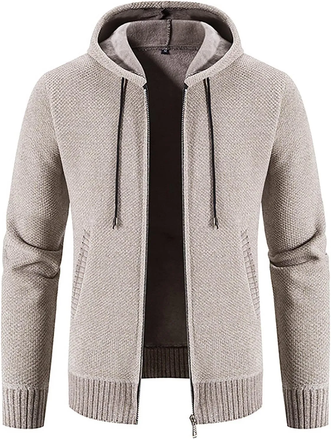 Men's Fashion Autumn Winter Sweater Jackets Casual Hooded Fleece Jacket Coats Long Sleeve Slim Fit Thermal Outerwear