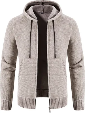 Men's Fashion Autumn Winter Sweater Jackets Casual Hooded Fleece Jacket Coats Long Sleeve Slim Fit Thermal Outerwear
