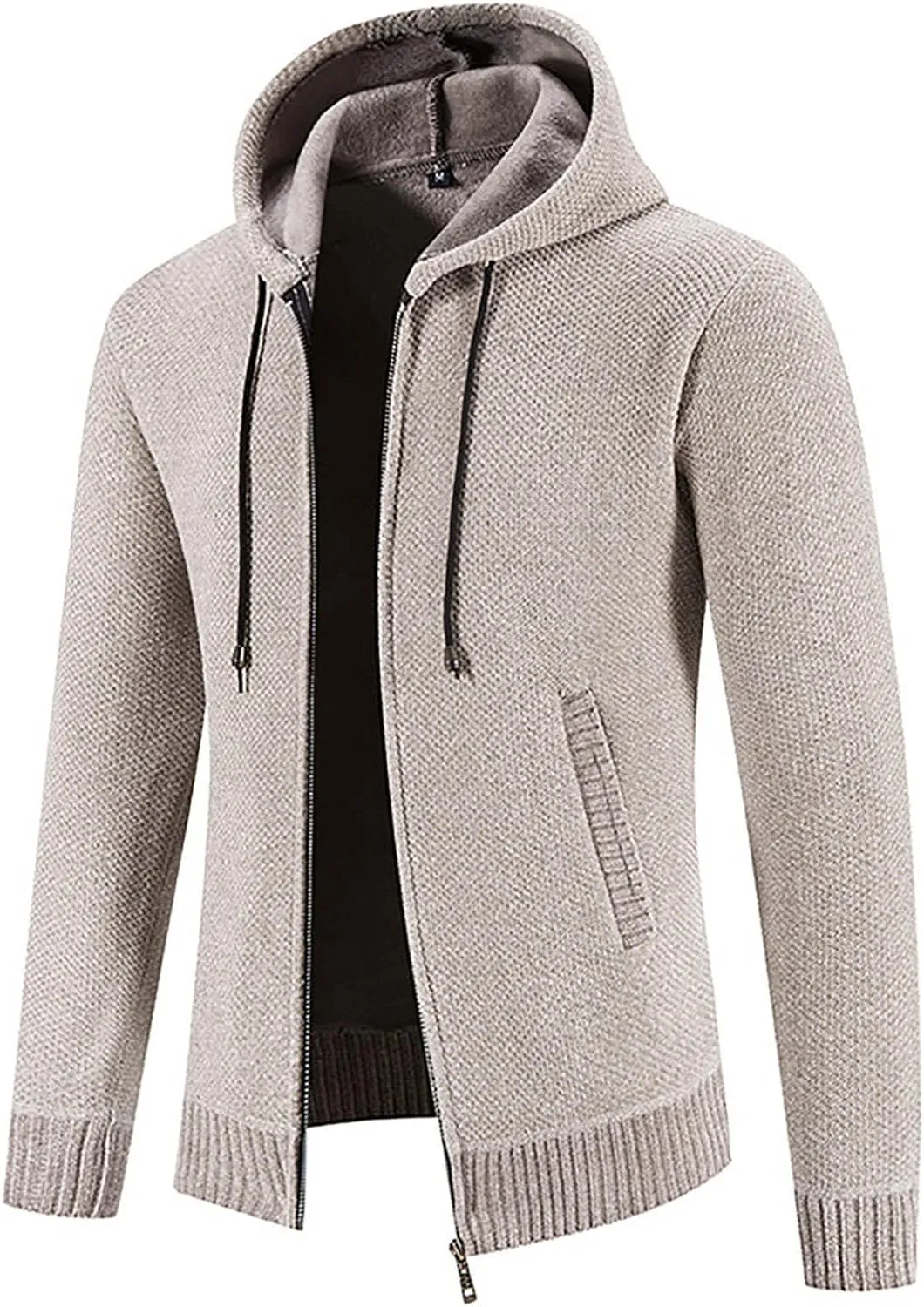 Men's Fashion Autumn Winter Sweater Jackets Casual Hooded Fleece Jacket Coats Long Sleeve Slim Fit Thermal Outerwear