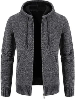 Men's Fashion Autumn Winter Sweater Jackets Casual Hooded Fleece Jacket Coats Long Sleeve Slim Fit Thermal Outerwear