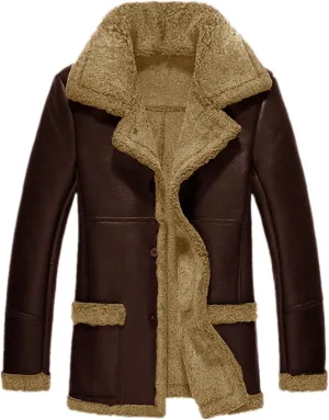 Mens Faux Leather Jacket Fleece Sherpa Lined Fur Coat Warm Winter Long PU Leather Jacket Duster Trench Coat for Men