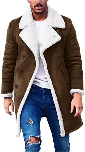 Mens Faux Leather Jacket Vintage Sherpa Fleece Lined Winter Coat Zipper Fur Collar Shearling Bomber Motorcycle Jacket