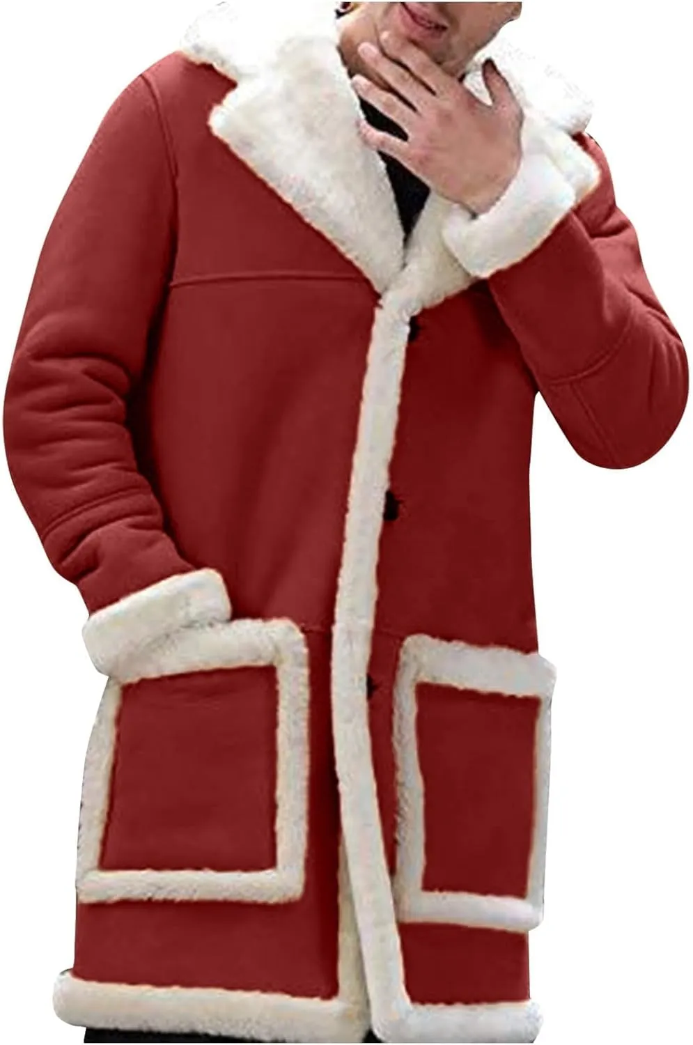 Mens Faux Sherpa Fleece Lined Long Jackets Winter Fur Collar Trench Coat Big and Tall Outwears with Pockets