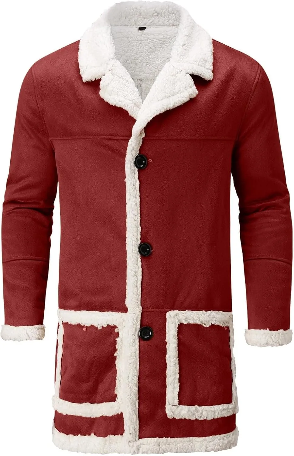 Mens Faux Sherpa Fleece Lined Long Jackets Winter Fur Collar Trench Coat Big and Tall Outwears with Pockets