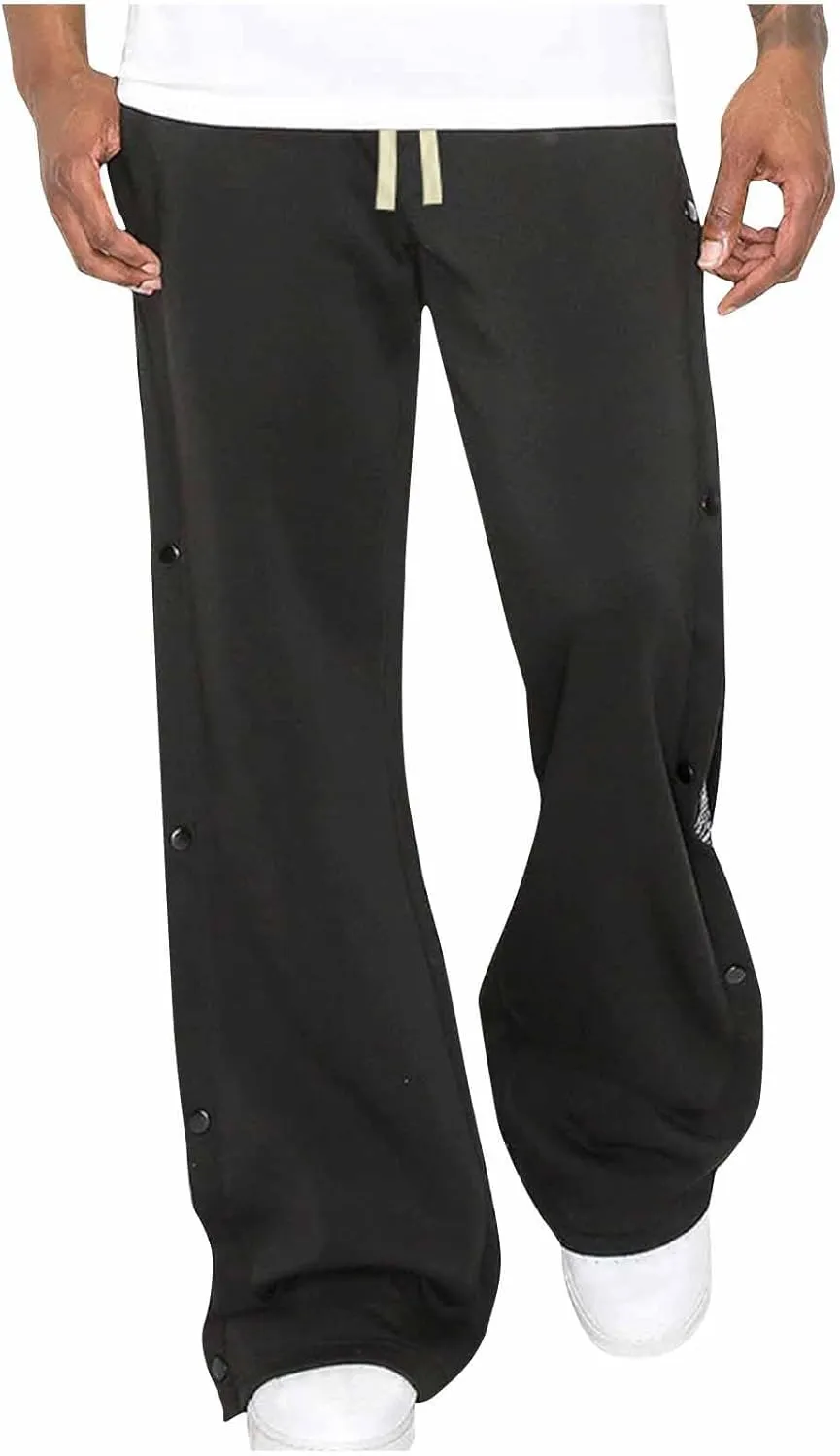 Men's Flared Fleece Sweatpants Baggy Button Bell Bottom Joggers Pant Casual Fashion Drawstring Waist Gym Workout Pant