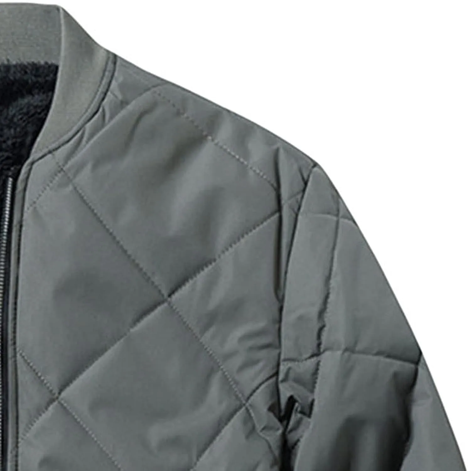 Men's Fleece Lined Diamond Padded Jacket Warm Thicken Zipper Baseball Sherpa Coat Fall Winter Cargo Bomber Jacket
