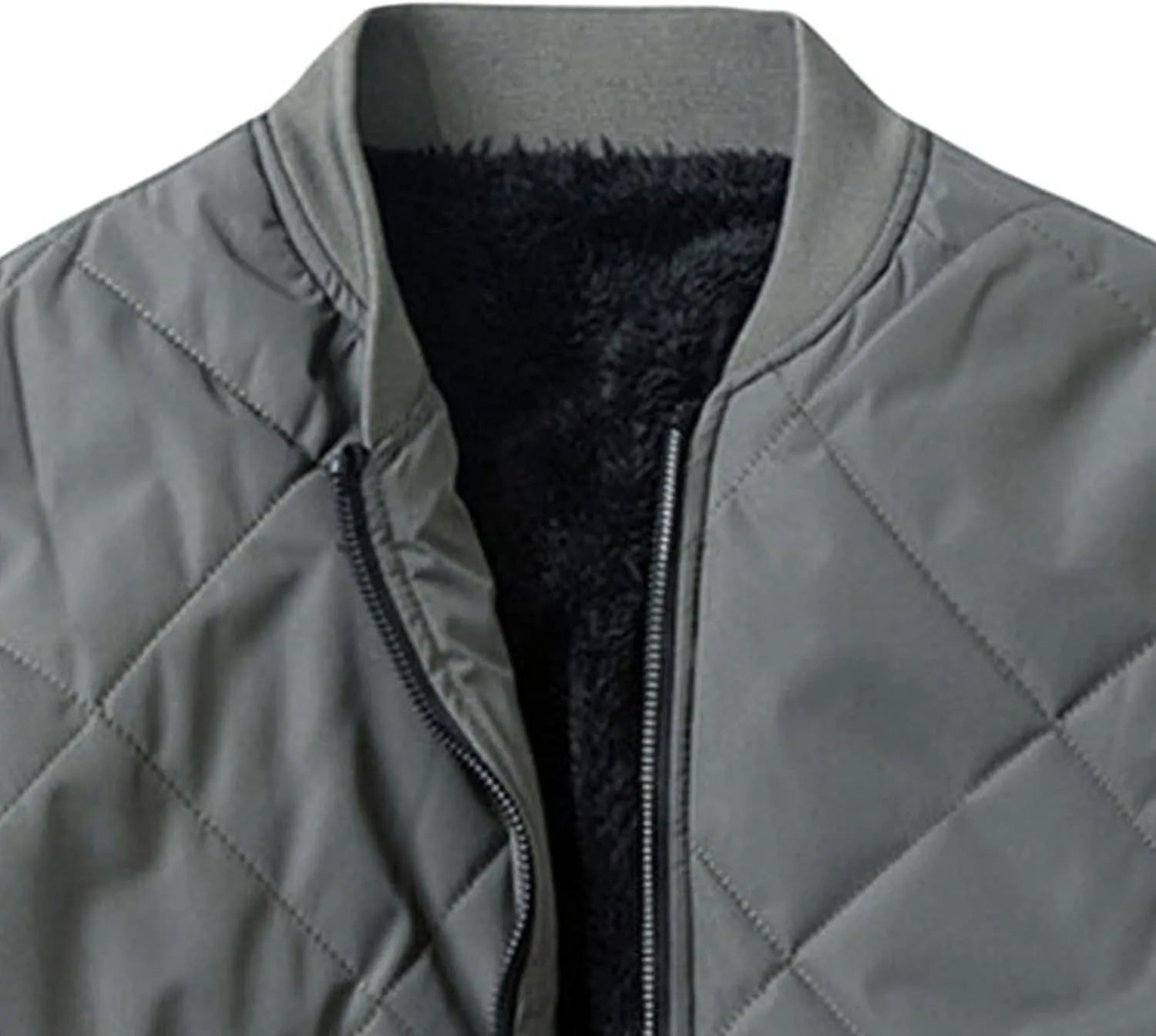 Men's Fleece Lined Diamond Padded Jacket Warm Thicken Zipper Baseball Sherpa Coat Fall Winter Cargo Bomber Jacket
