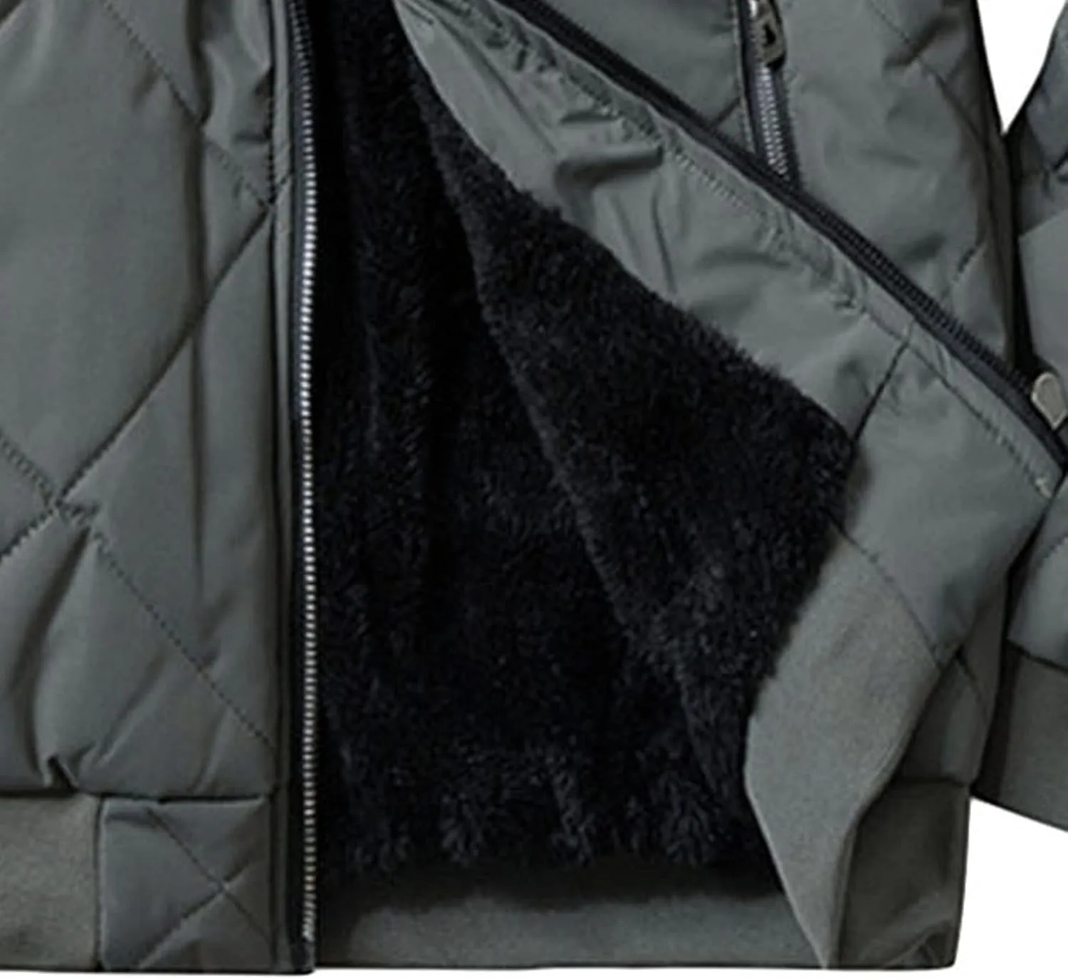 Men's Fleece Lined Diamond Padded Jacket Warm Thicken Zipper Baseball Sherpa Coat Fall Winter Cargo Bomber Jacket