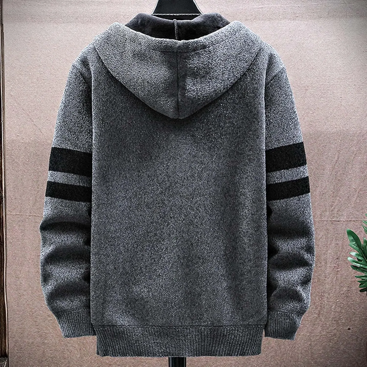 Mens Full Zip up Hooded Sweater Jacket Winter Long Sleeve Fleece Lined Knit Cardigan Coats Thickened Warm Outerwear