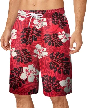 Mens Funny Hawaiian Shorts Summer Lightweight Elastic Drawstring 3D Printed Casual Capri Pants Outdoor Beach Traveling Shorts