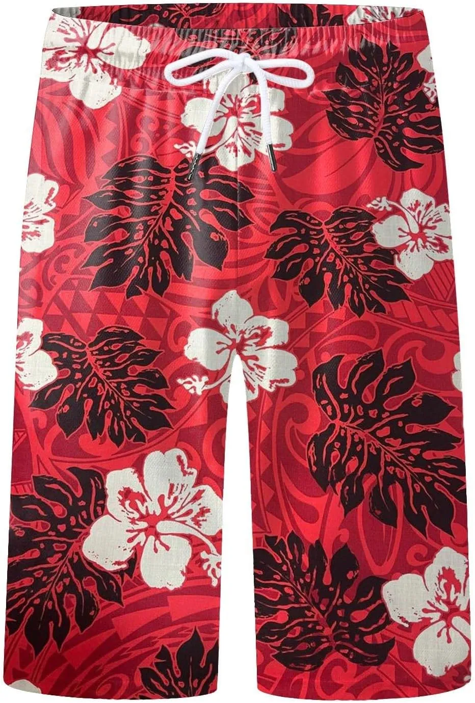 Mens Funny Hawaiian Shorts Summer Lightweight Elastic Drawstring 3D Printed Casual Capri Pants Outdoor Beach Traveling Shorts