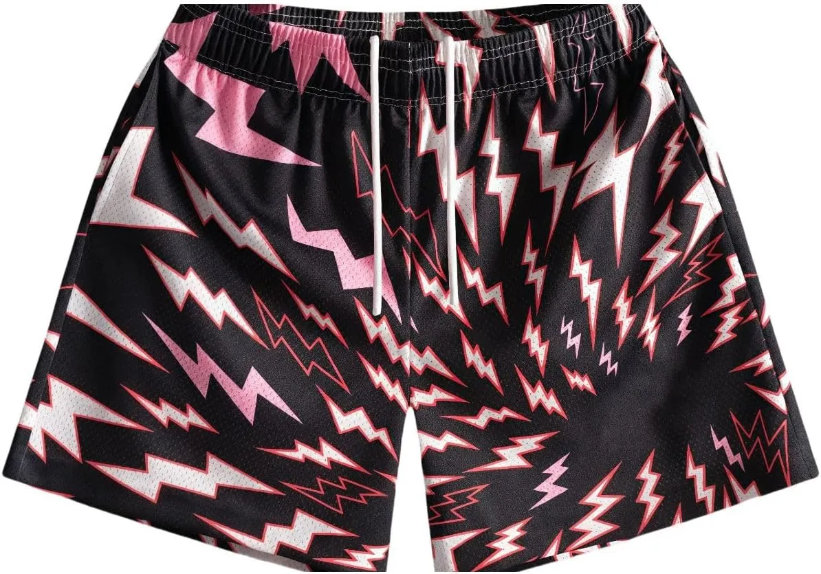 Mens Graphic Casual Stretch Shorts Running Basketball Gym Breathable Beach Summer Quick Dry Mesh Shorts