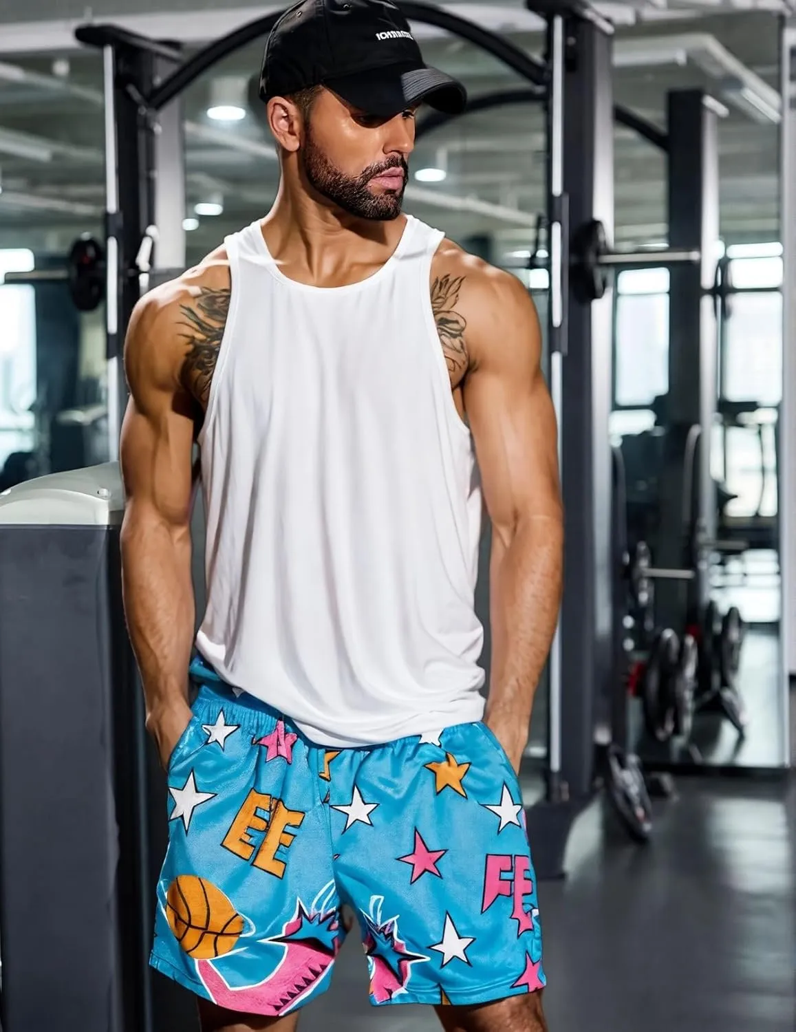 Mens Graphic Casual Stretch Shorts Running Basketball Gym Breathable Beach Summer Quick Dry Mesh Shorts