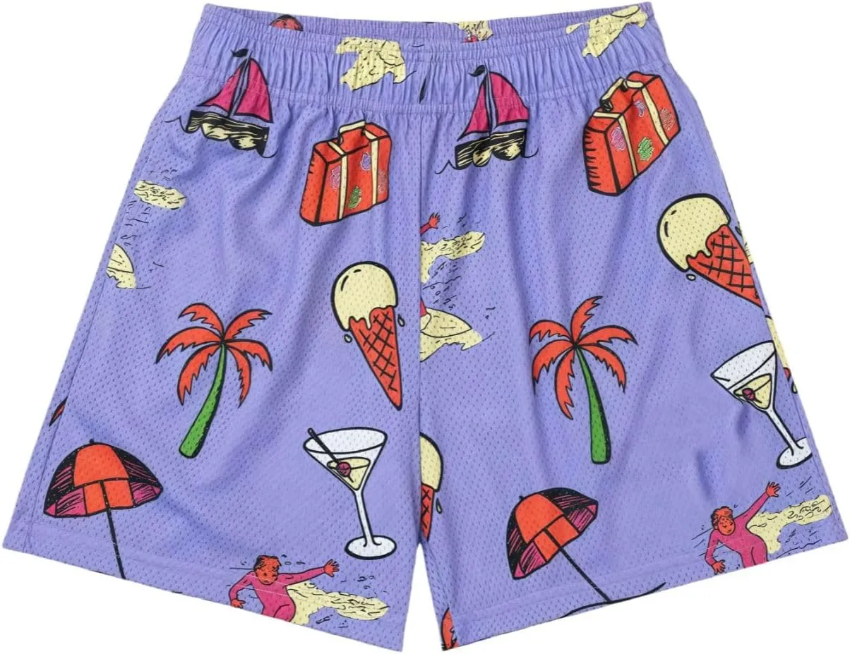 Mens Graphic Casual Stretch Shorts Running Basketball Gym Breathable Beach Summer Quick Dry Mesh Shorts
