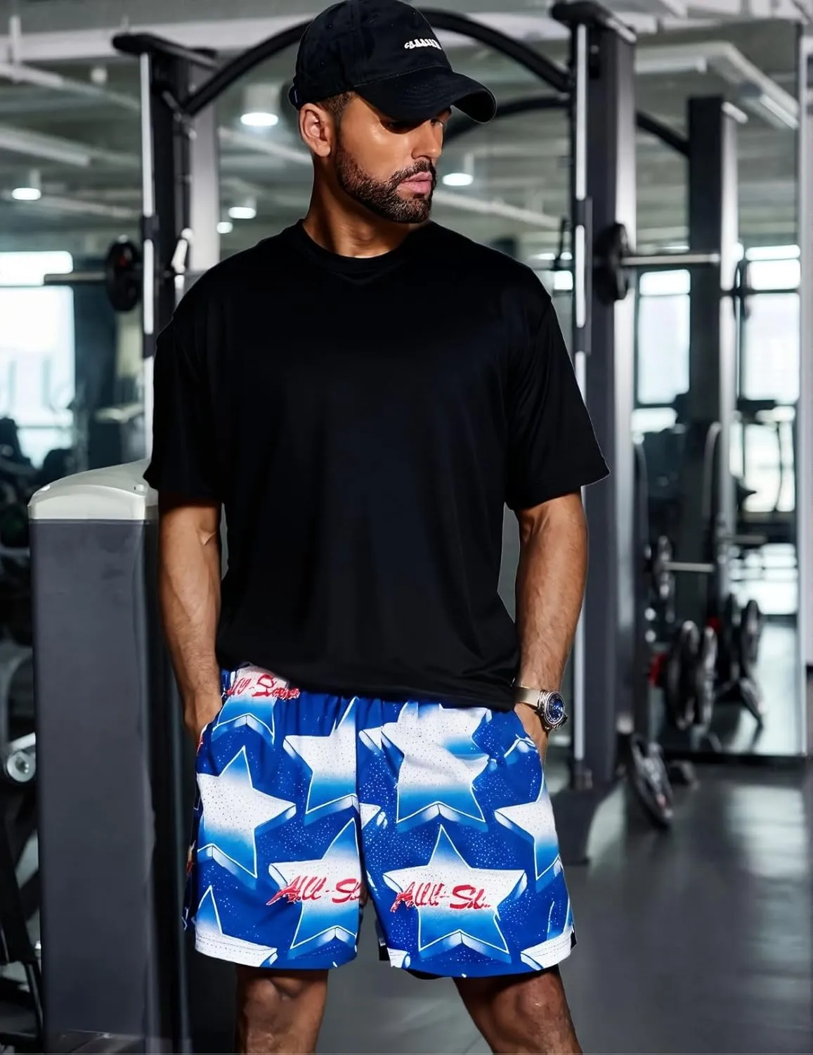 Mens Graphic Casual Stretch Shorts Running Basketball Gym Breathable Beach Summer Quick Dry Mesh Shorts