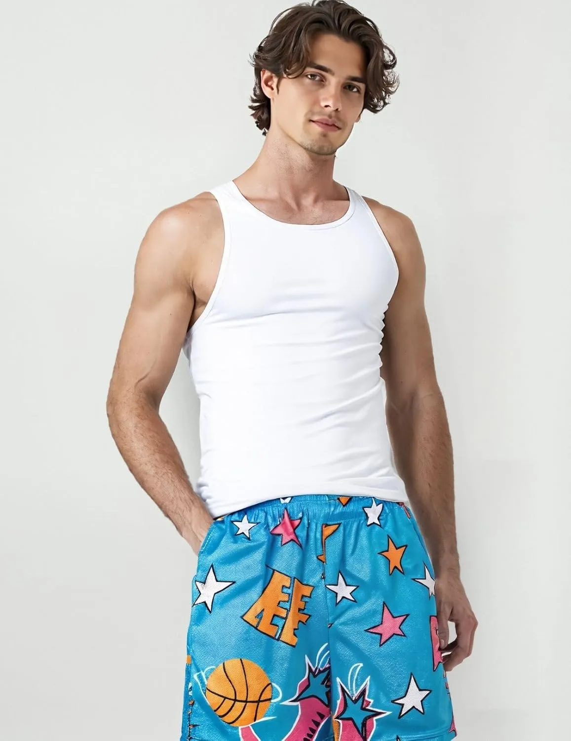 Mens Graphic Casual Stretch Shorts Running Basketball Gym Breathable Beach Summer Quick Dry Mesh Shorts