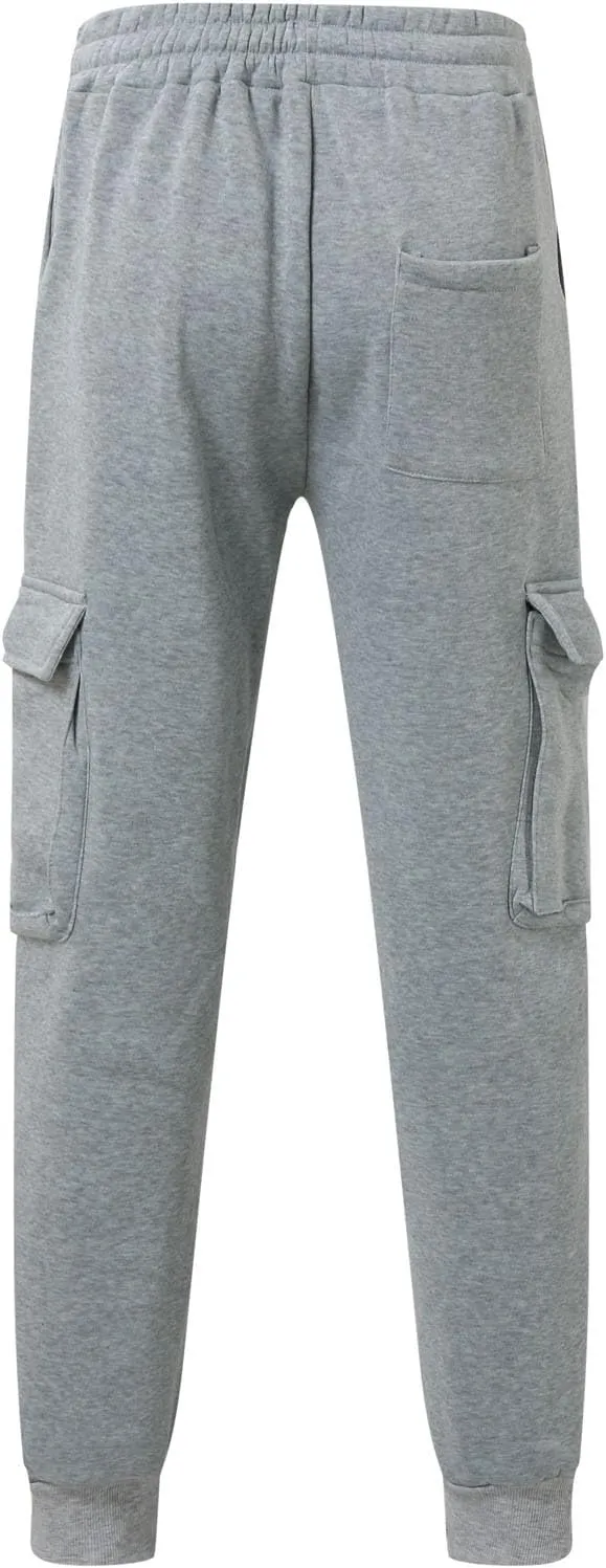 Men's Heavyweight Fleece Cargo Sweatpants Jogger Sweat Pants Elastic Waist Drawstring Joggers Trousers with Pockets