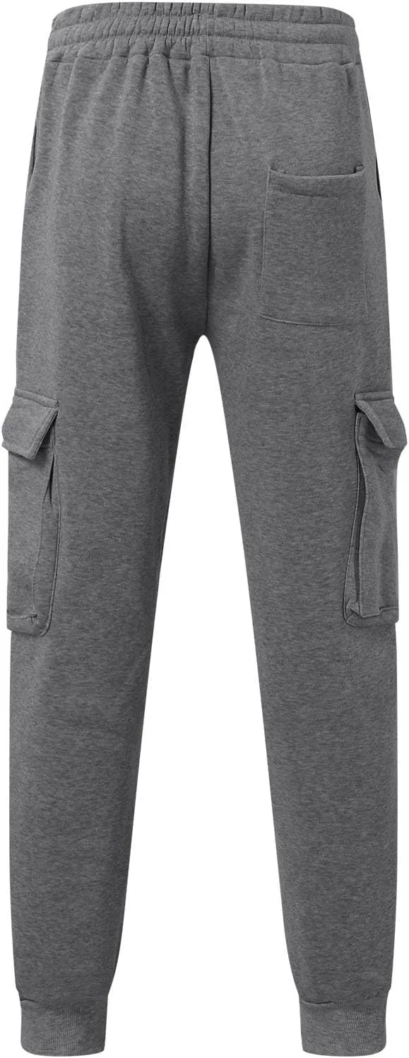 Men's Heavyweight Fleece Cargo Sweatpants Jogger Sweat Pants Elastic Waist Drawstring Joggers Trousers with Pockets