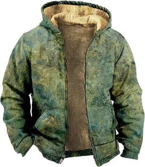 Mens Hoodies Zip Up Winter Fleece Lined Graphic Jacket Big And Tall Warm Heavy Coat Heated Cool Tie Dye Outwear