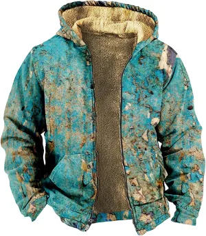 Mens Hoodies Zip Up Winter Fleece Lined Graphic Jacket Big And Tall Warm Heavy Coat Heated Cool Tie Dye Outwear