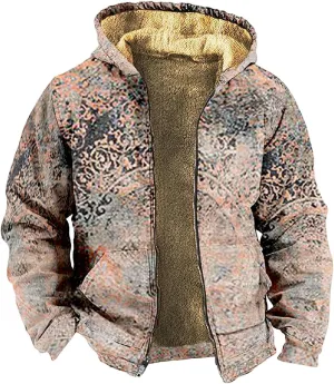 Mens Hoodies Zip Up Winter Fleece Lined Graphic Jacket Big And Tall Warm Heavy Coat Heated Cool Tie Dye Outwear